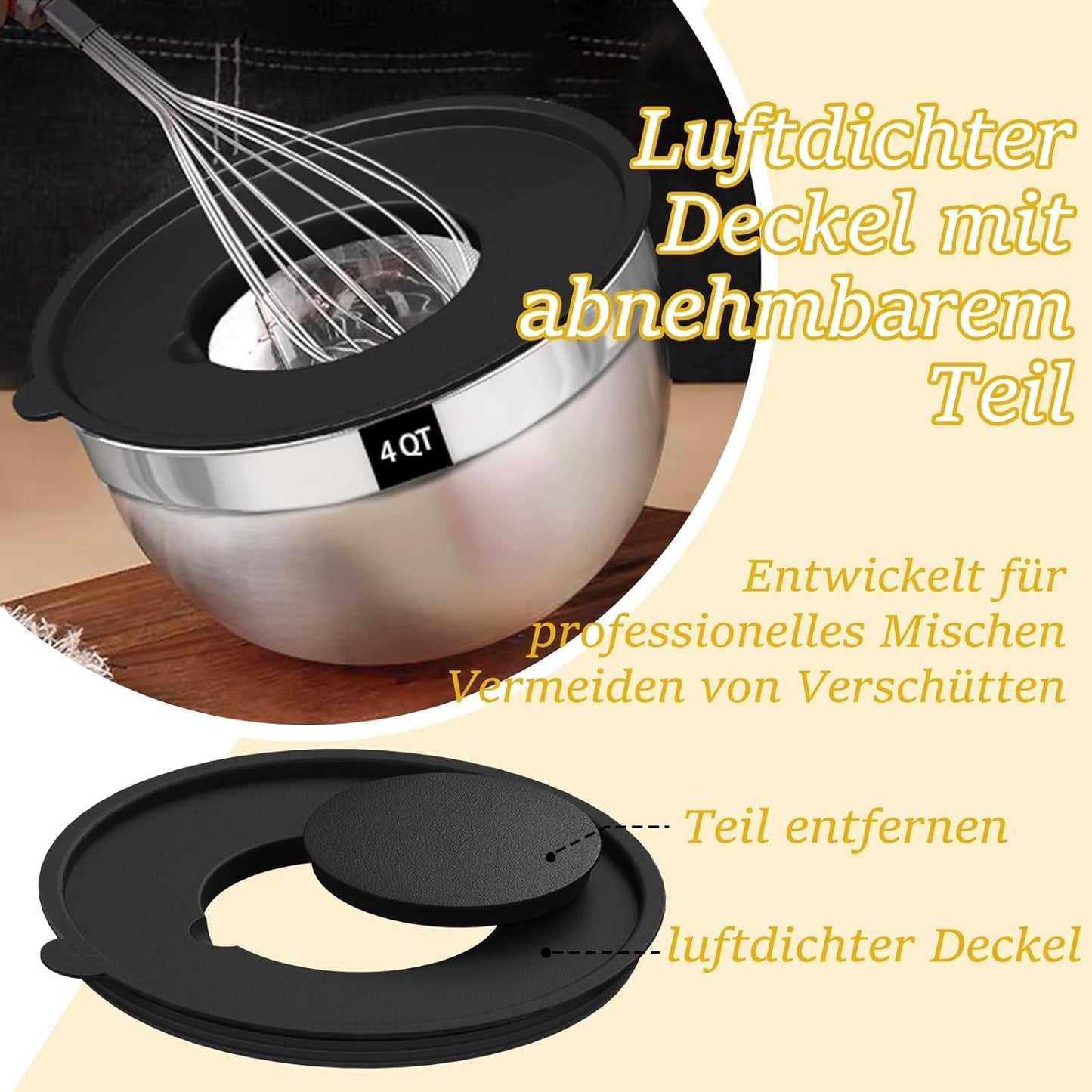 5er Set Rührschüssel mit luftdichten Deckeln & Reibenaufsätzen