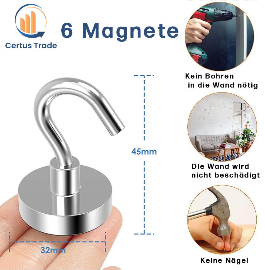 6er Neodym Magnethaken 38Kg Haftkraft Extra Stark