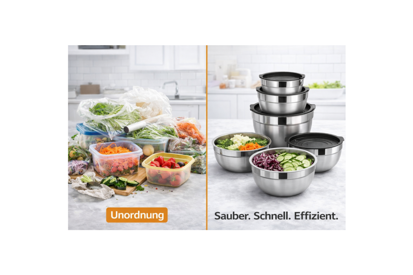 5er Set Rührschüssel mit luftdichten Deckeln & Reibenaufsätzen