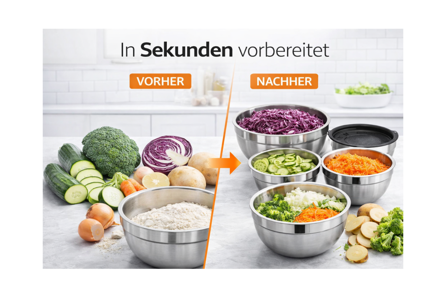 5er Set Rührschüssel mit luftdichten Deckeln & Reibenaufsätzen