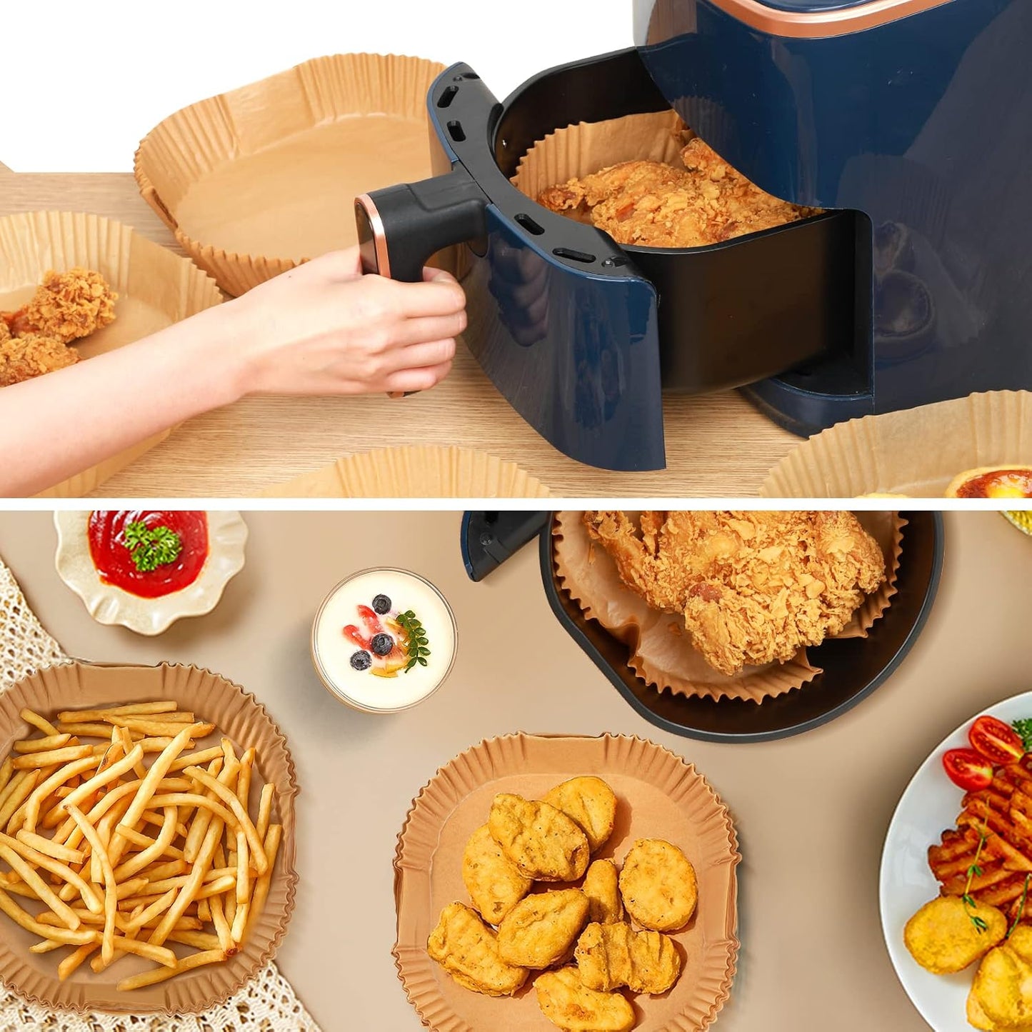 100x Backpapier für Heißluftfritteuse | 4,5L-8L | Gesundes Kochen ohne Anbrennen